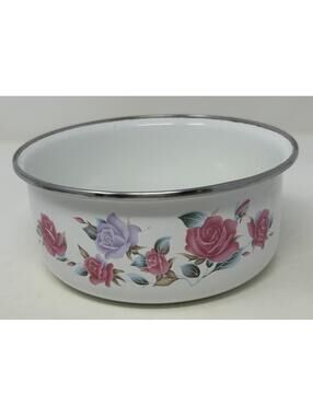 Vtg GMI Enamelware 6 inch Bowl Pink Rose VG Condition